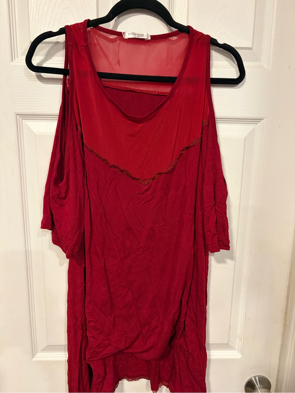Violet & Claire Red Cold-Shoulder Tunic with Delicate Trim